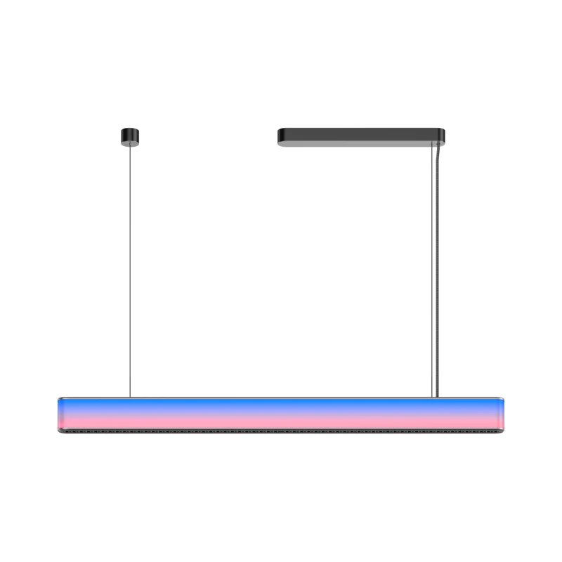 ZX-H0255 linear pendant light on a pure white background, with ceiling canopy and suspension cables